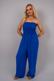 Strapless Shirred Bandeau Wide Leg Jumpsuit.