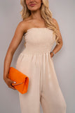 Strapless Shirred Bandeau Wide Leg Jumpsuit.