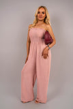 Strapless Shirred Bandeau Wide Leg Jumpsuit.