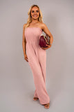 Strapless Shirred Bandeau Wide Leg Jumpsuit.