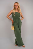 Strapless Shirred Bandeau Wide Leg Jumpsuit Moda