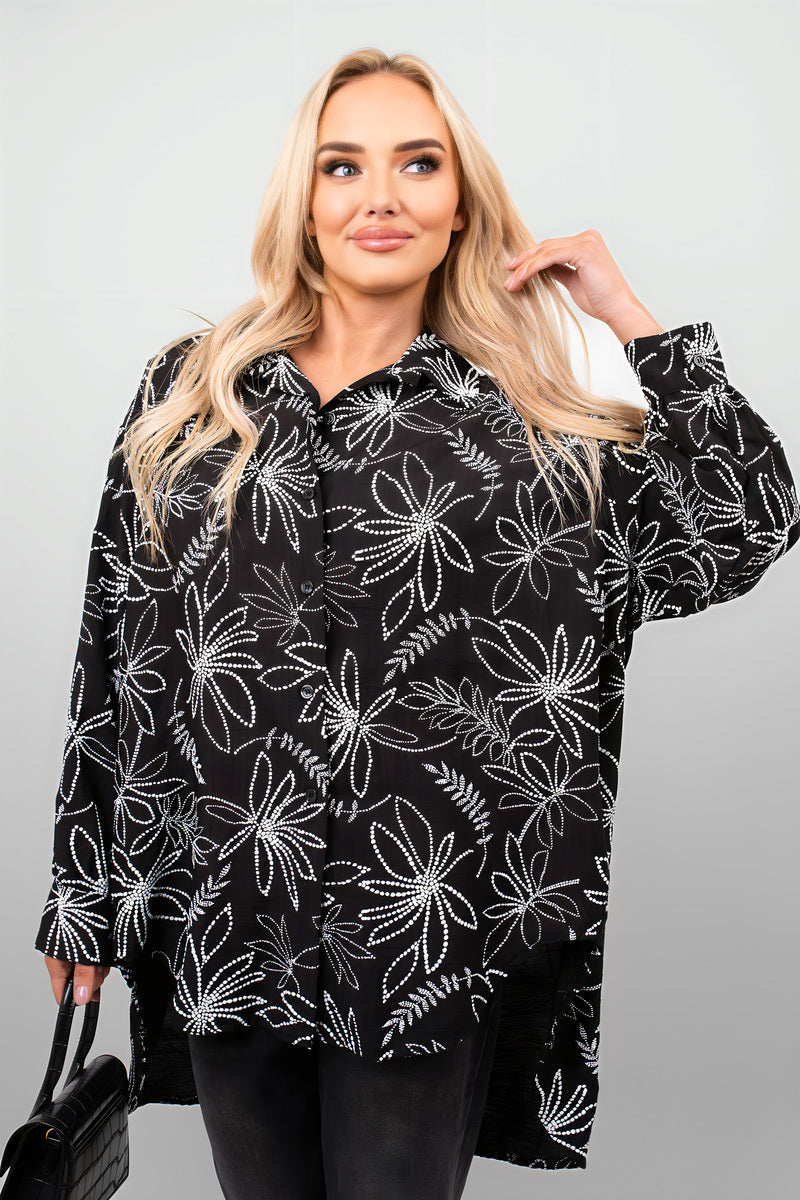 Erin Floral Print Oversized Long Sleeve Button Down Top.