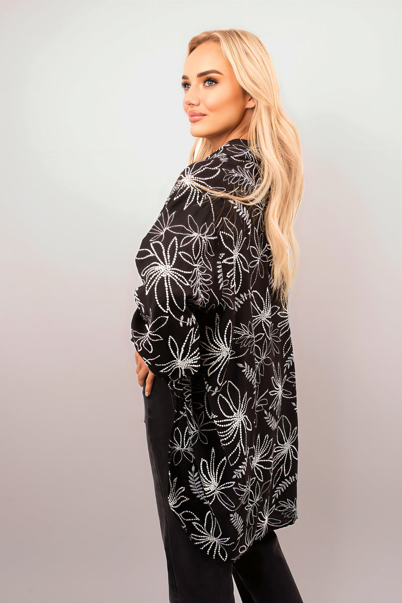 Erin Floral Print Oversized Long Sleeve Button Down Top.