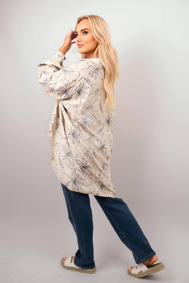 Erin Floral Print Oversized Long Sleeve Button Down Top.