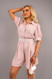 Collared Short Sleeve Playsuit with Belted Waist.