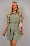 Collared Short Sleeve Playsuit with Belted Waist.
