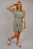 Collared Short Sleeve Playsuit with Belted Waist.