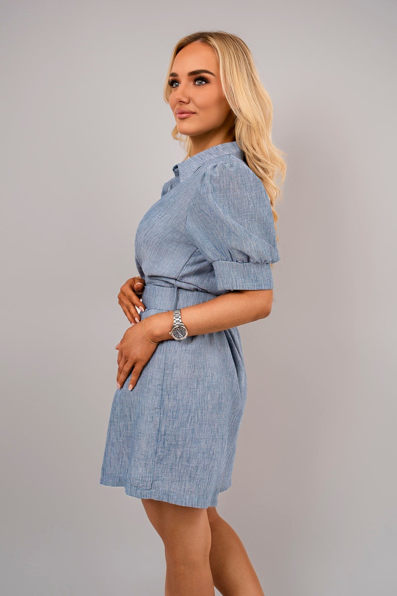 Collared Short Sleeve Playsuit with Belted Waist.