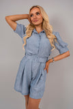 Collared Short Sleeve Playsuit with Belted Waist.