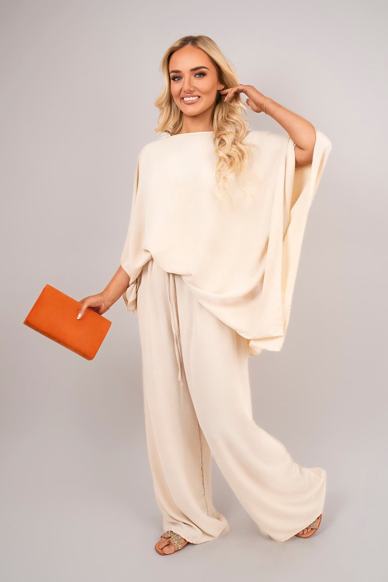 Batwing Top and Drawstring Wide Leg Trousers Co-ord Set Moda