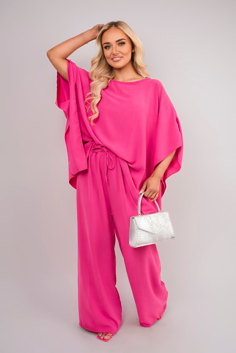 Batwing Top and Drawstring Wide Leg Trousers Co-ord Set Moda