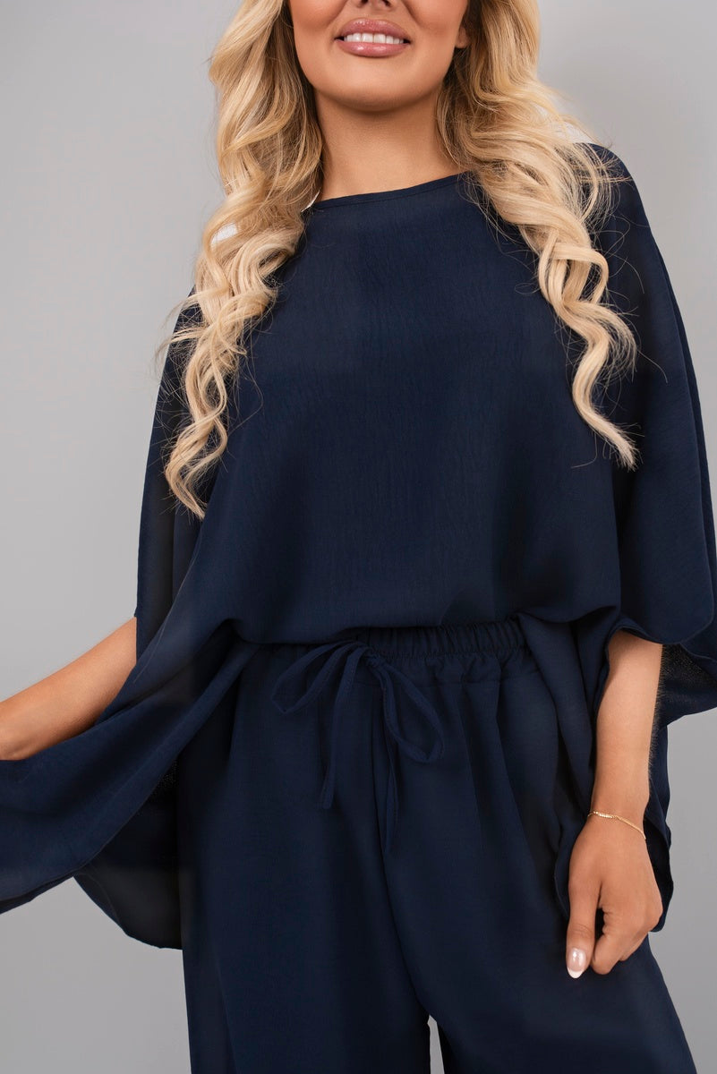 Batwing Top and Drawstring Wide Leg Trousers Co-ord Set Moda