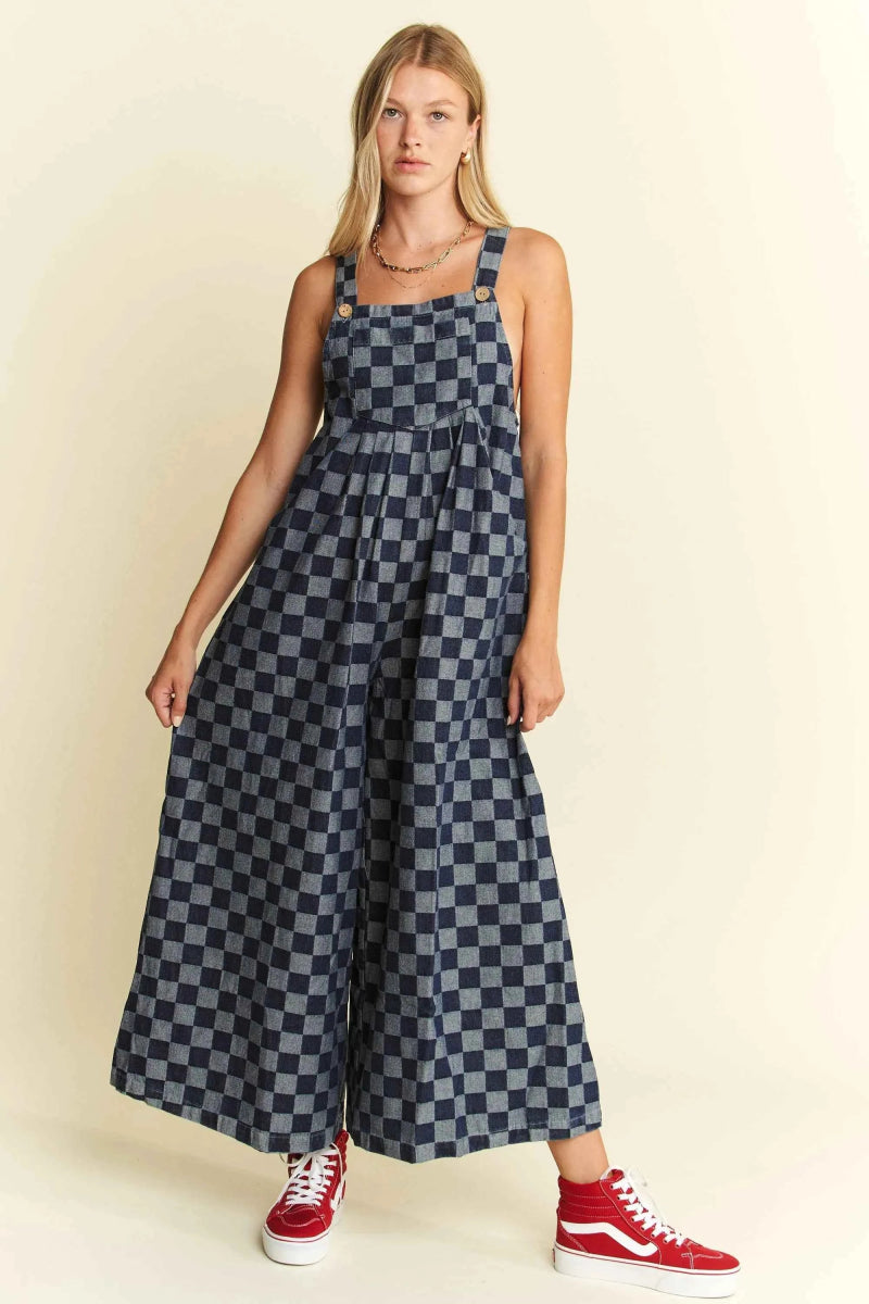 Jade By Jane Denim Checkered Jumpsuit.
