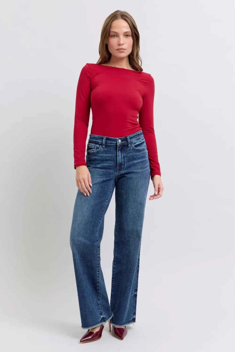 Judy Blue Full Size Raw Hem Mid Rise Jeans.