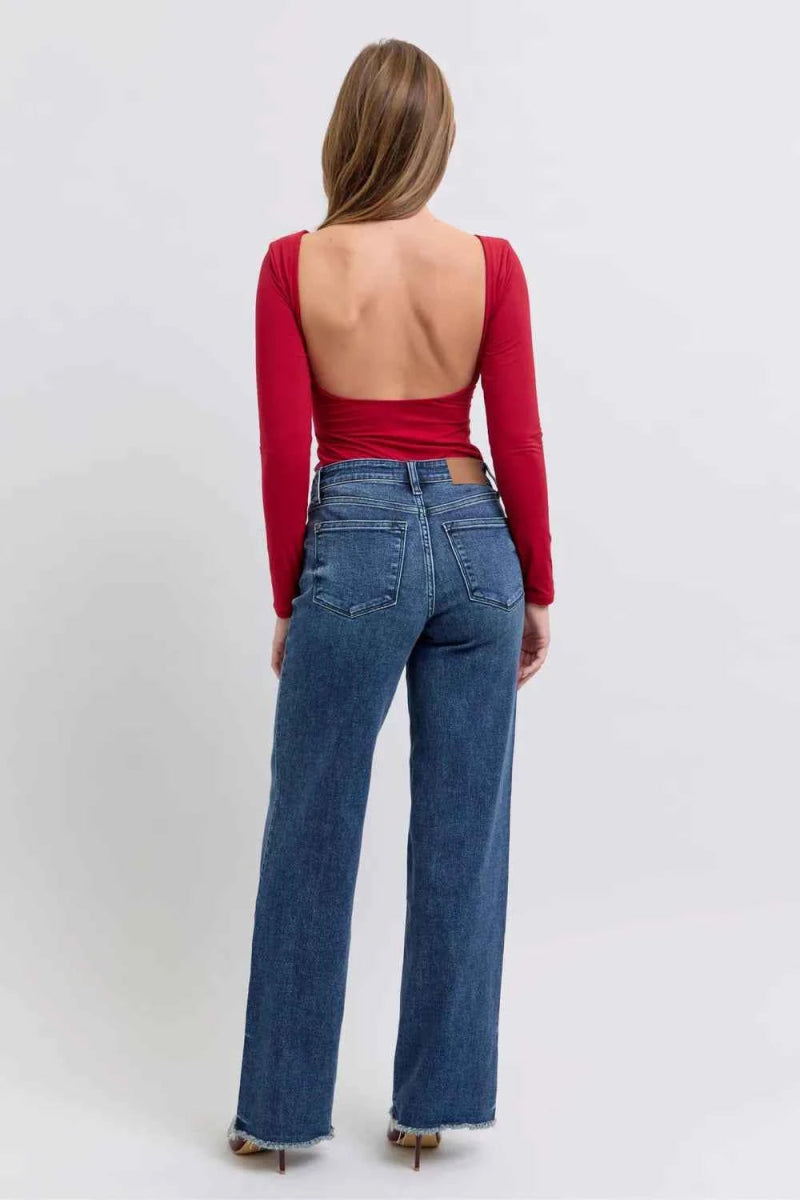 Judy Blue Full Size Raw Hem Mid Rise Jeans.