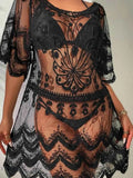 Lace Cover Up Dress - Sheer Lace Beachwear - EBYNN