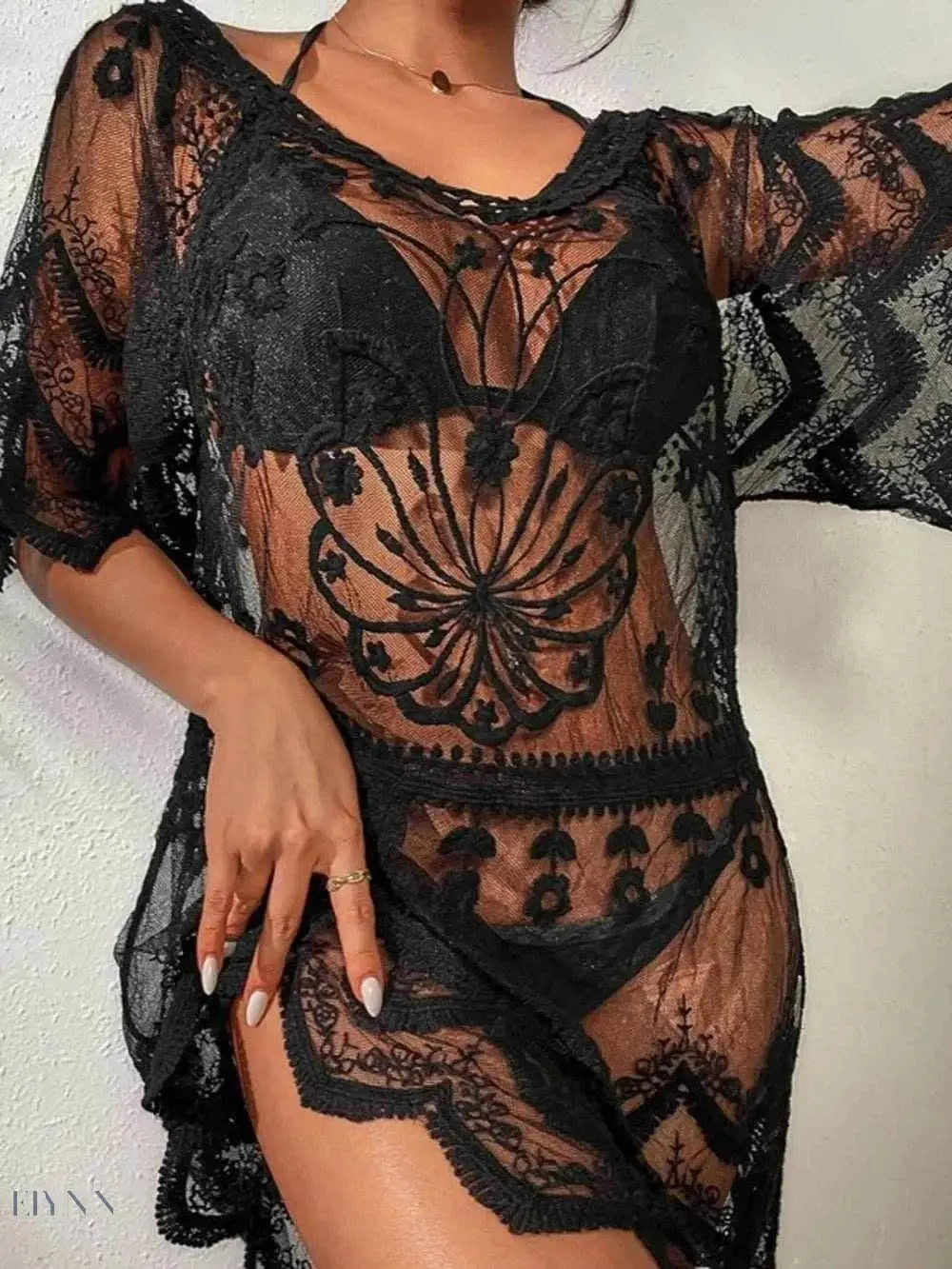 Lace Cover Up Dress - Sheer Lace Beachwear - EBYNN