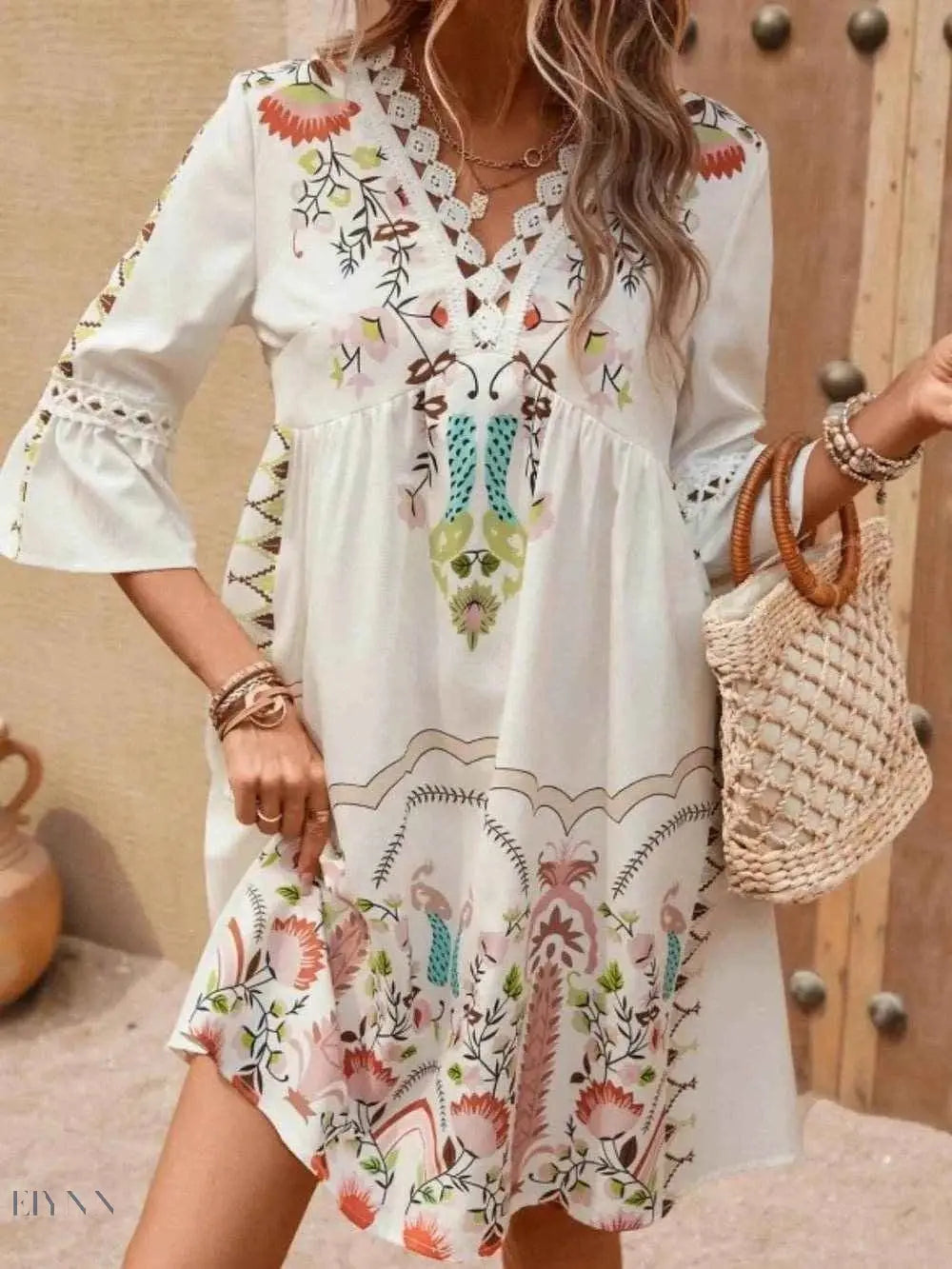 Lace Detail Floral Dress for Women in Boho Style - EBYNN