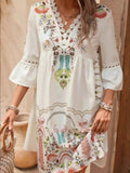 Lace Detail Floral Dress for Women in Boho Style - EBYNN