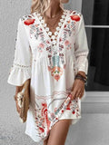 Lace Detail Floral Dress for Women in Boho Style - EBYNN