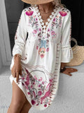 Lace Detail Floral Dress for Women in Boho Style - EBYNN