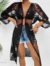 Lace Longline Cover Up Sheer Black Mesh - EBYNN