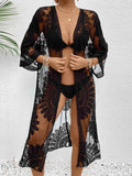 Lace Longline Cover Up Sheer Black Mesh - EBYNN