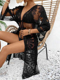 Lace Longline Cover Up Sheer Black Mesh - EBYNN