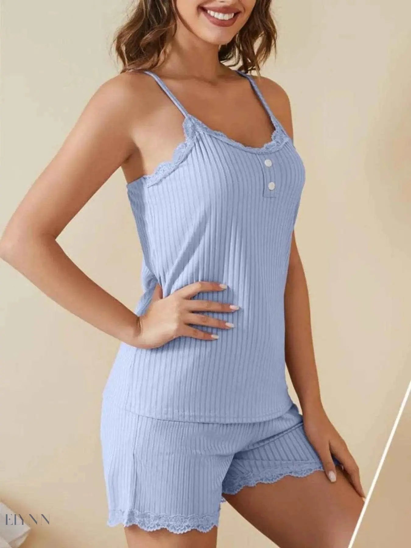 Lace Trimmed Cami and Shorts Set for Ultimate Lounge Comfort - EBYNN