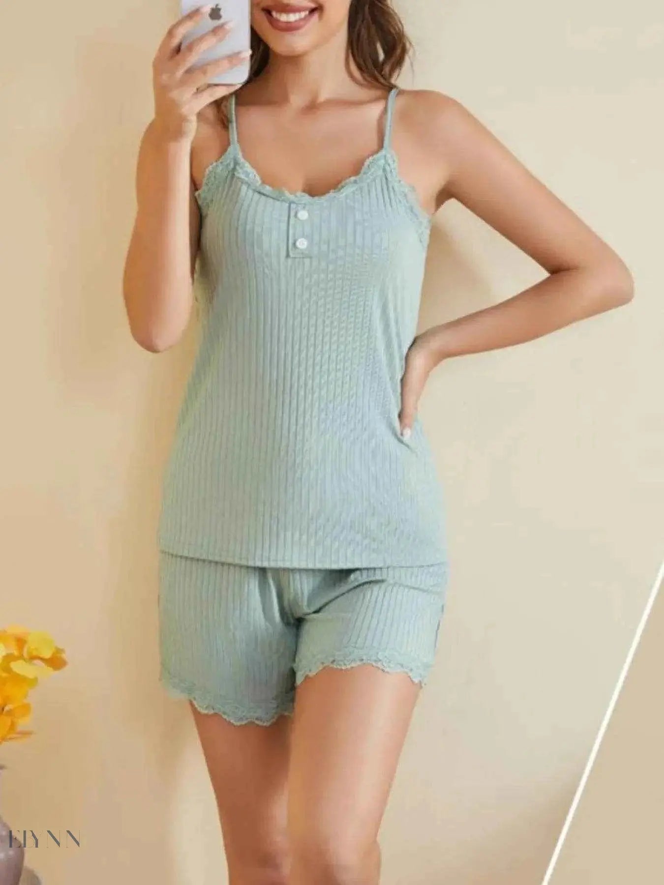 Lace Trimmed Cami and Shorts Set for Ultimate Lounge Comfort - EBYNN