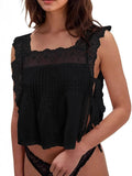 Lace-Trimmed Eyelet Top with Square Neck Design for Effortless Style - EBYNN