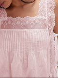 Lace-Trimmed Eyelet Top with Square Neck Design for Effortless Style - EBYNN