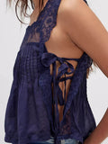 Lace-Trimmed Eyelet Top with Square Neck Design for Effortless Style - EBYNN
