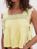 Lace-Trimmed Eyelet Top with Square Neck Design for Effortless Style - EBYNN