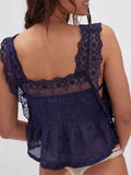 Lace-Trimmed Eyelet Top with Square Neck Design for Effortless Style - EBYNN