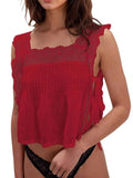Lace-Trimmed Eyelet Top with Square Neck Design for Effortless Style - EBYNN