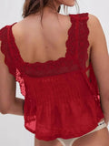 Lace-Trimmed Eyelet Top with Square Neck Design for Effortless Style - EBYNN