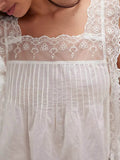 Lace-Trimmed Eyelet Top with Square Neck Design for Effortless Style - EBYNN