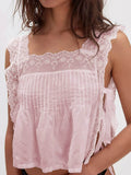 Lace-Trimmed Eyelet Top with Square Neck Design for Effortless Style - EBYNN