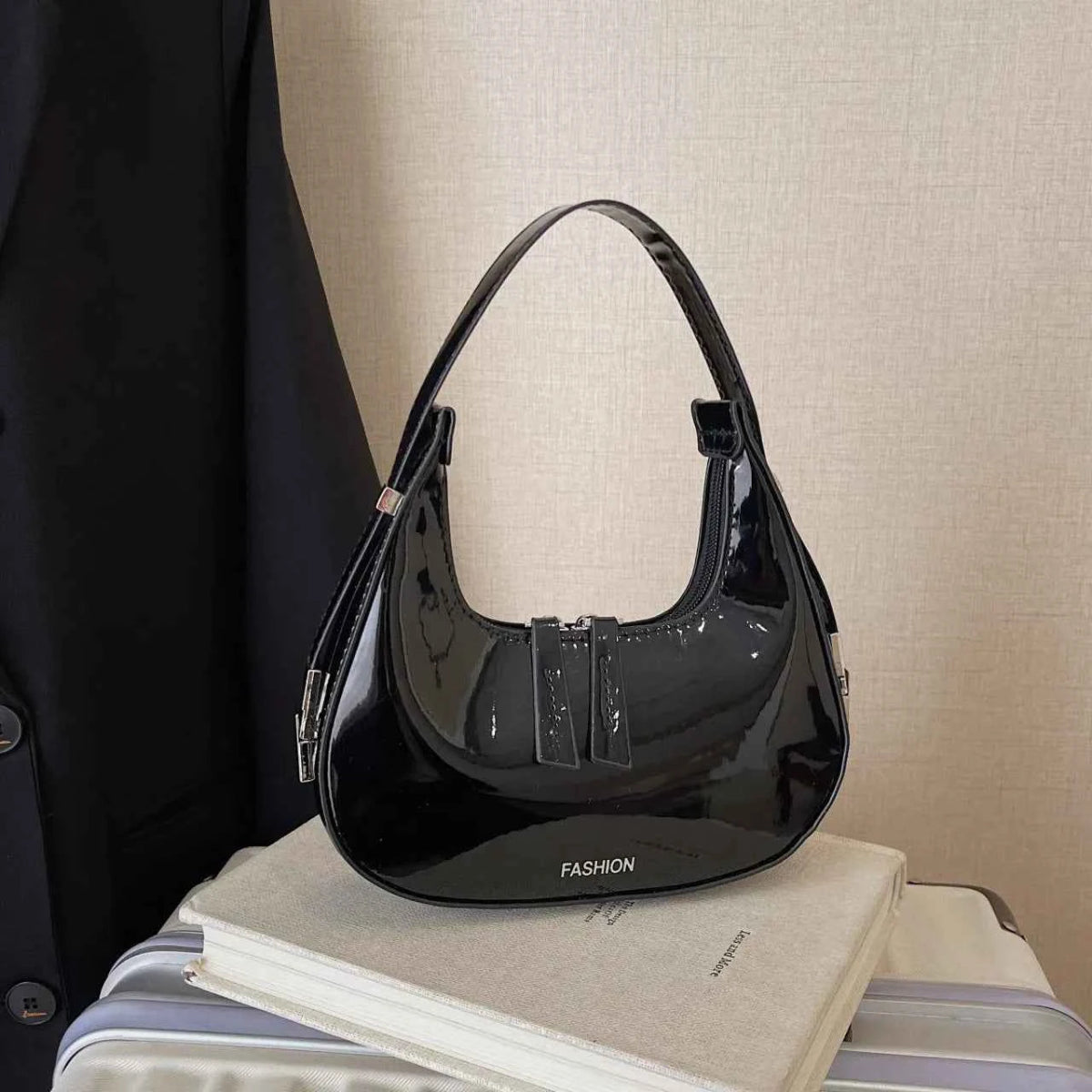 Small Leather Crescent Shoulder Bag.