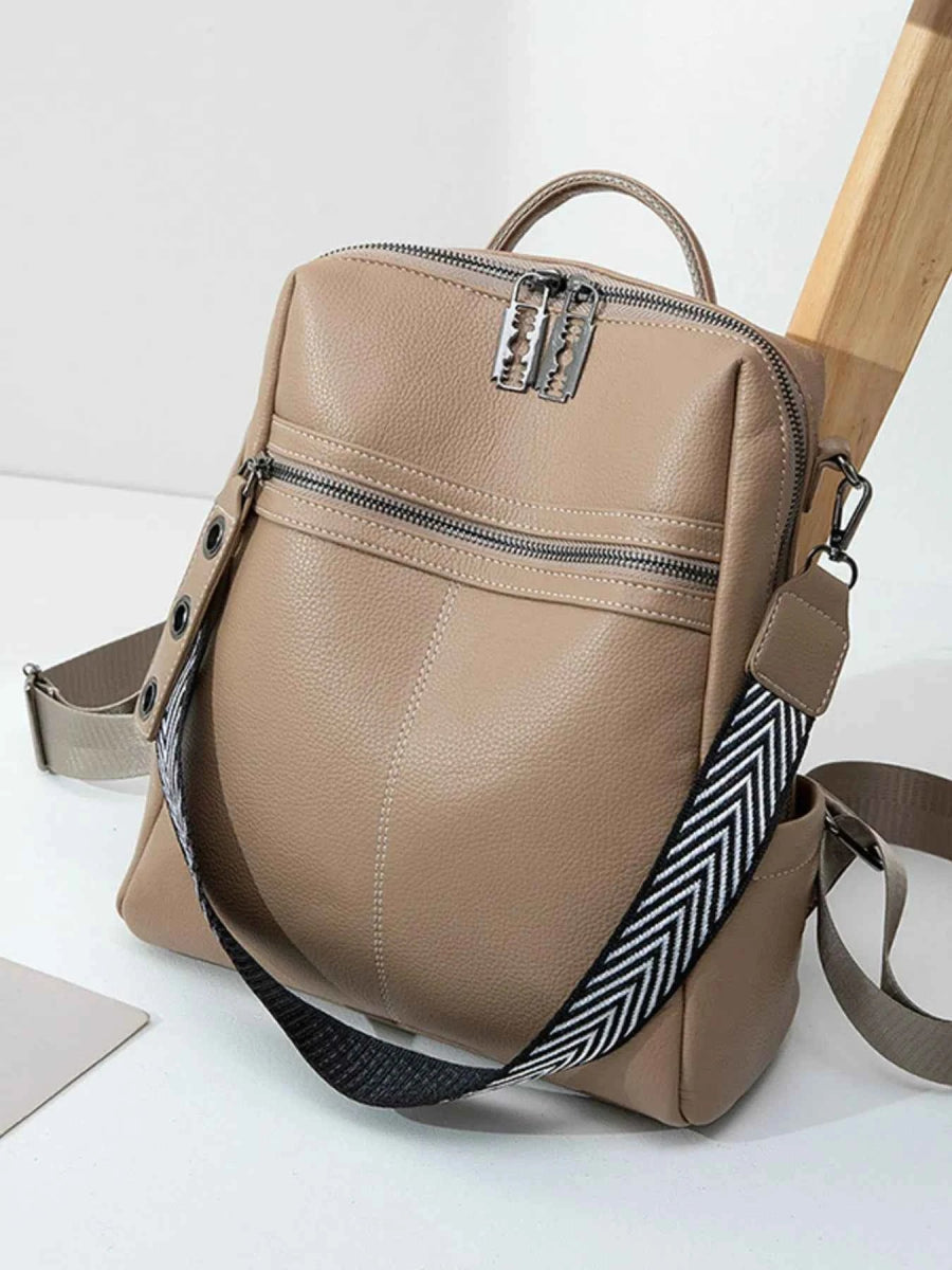 Leather Multi-Compartment Backpack Bag.