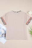 Leopard Trim Ribbed T-Shirt for Stylish Everyday Wear - EBYNN