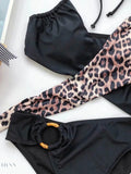 Luxury halter bikini for summer featuring a stylish leopard print design and black accents