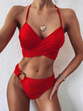 Trendsi luxury halter bikini for summer in red with stylish side ring detail