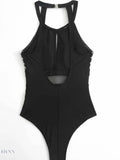 Mesh Detail One-Piece Swimsuit with Striped Design for Elegant Beach Style - EBYNN