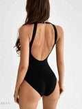 Mesh Detail One-Piece Swimsuit with Striped Design for Elegant Beach Style - EBYNN