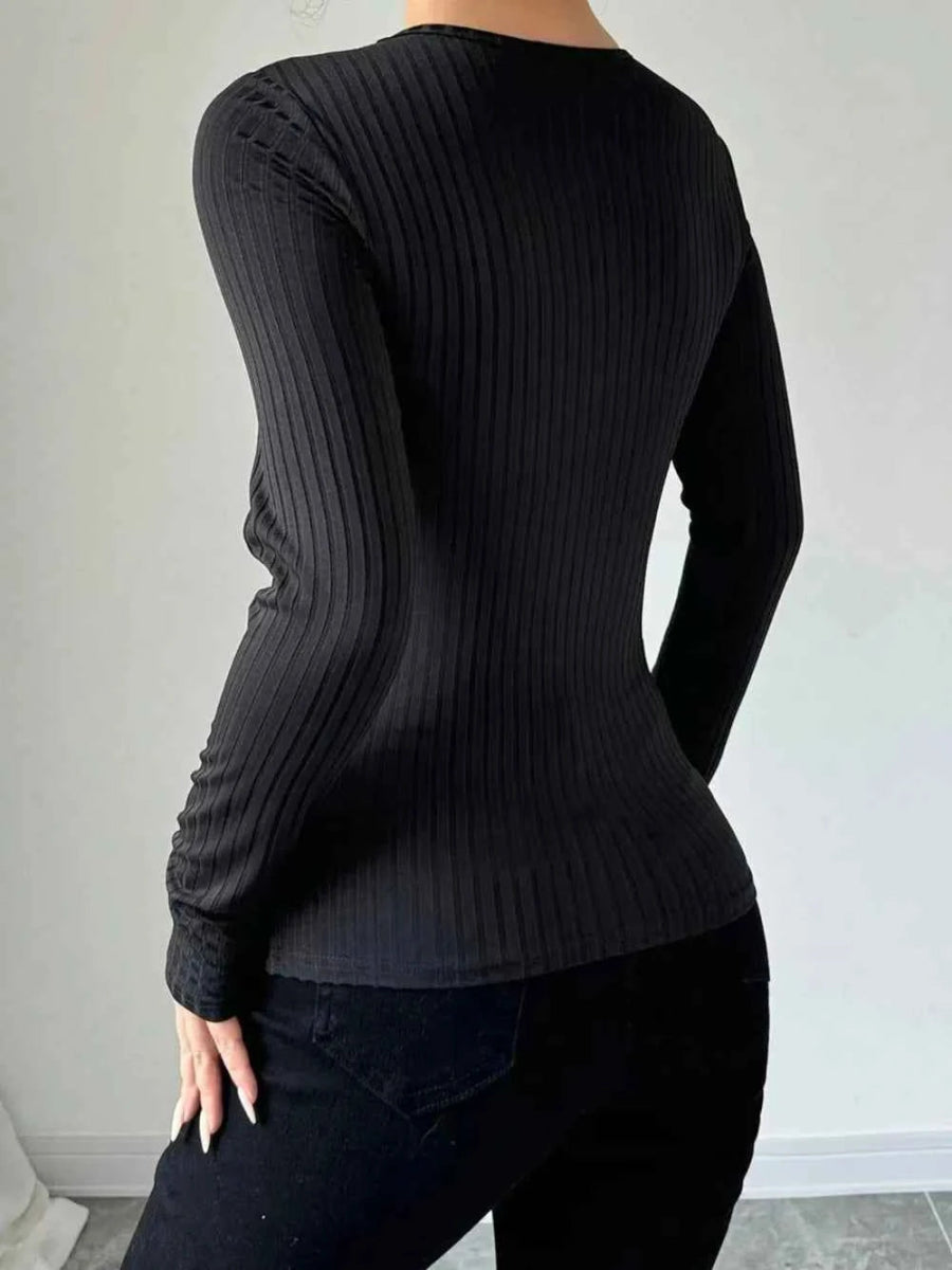 Mesh Detail Round Neck Long Sleeve Top.