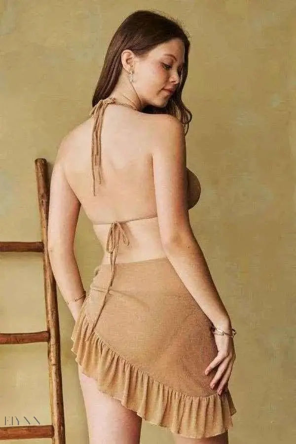 Metallic Bikini Swim Set with Halter Skirt - EBYNN