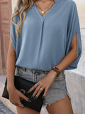 Notched Half Sleeve Top for Effortless Style and Comfort - EBYNN