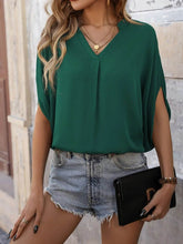 Notched Half Sleeve Top for Effortless Style and Comfort - EBYNN